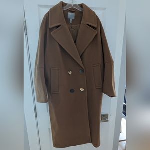 ASOS long Cognac coat with decorative buttons NWOT